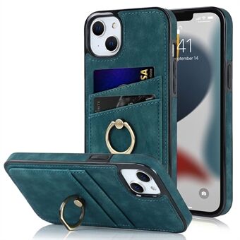 Voor iPhone 13 mini 5.4 inch Retro Textuur Leer Gecoat TPU Case Kaarthouder Drop-proof Ring Houder Kickstand Telefoon Cover: