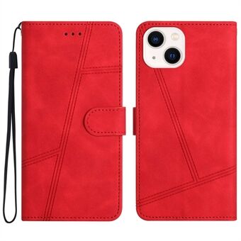 Skin-touch Gevoel Mobiele Telefoon Case Terug voor iPhone 13 mini 5.4 inch, stiksels Lijnen Decor Retro PU Lederen Stand Cover Portemonnee