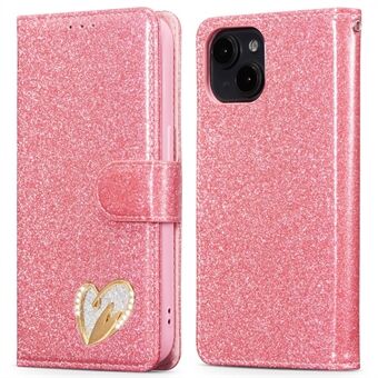 Voor iPhone 13 mini Glitter Lederen Hoes met Diamant Liefde Hart Portemonnee Standaard Flip Cover