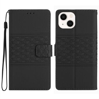 Voor iPhone 13 mini 5.4 inch Retro bedrukt patroon Mobiele telefoonhoes Stand Anti-drop Skin Touch Feeling Flip lederen portemonnee-hoes met riem