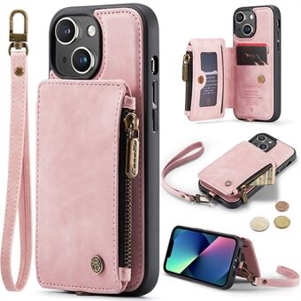 CASEME C20-serie voor iPhone 13 mini 5,4 inch ritsvak standaard telefoonhoes RFID-blokkering PU-leer gecoate TPU-portemonneehoes met riem