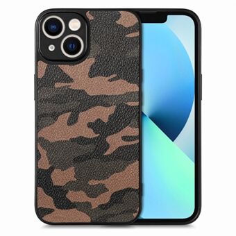 Telefoonhoes met camouflagepatroon voor iPhone 13 mini, nauwkeurig uitgesneden lederen gecoate pc + TPU-hoes