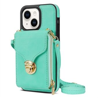 Voor iPhone 13 mini 5,4 inch Crossbody kaarthouder achterkant telefoonhoes PU-leer gecoate TPU standaard ritssluiting