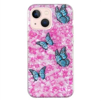 Voor iPhone 13 mini 5,4 inch schokbestendig hoesje Shell patroon IMD marmeren bloem TPU telefoonhoes