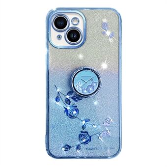 Mobiele beschermhoes voor iPhone 13 mini 5,4 inch, Ring Bloemenpatroon Glitter TPU Cover