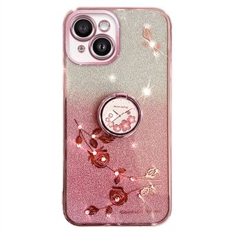 Mobiele beschermhoes voor iPhone 13 mini 5,4 inch, Ring Bloemenpatroon Glitter TPU Cover