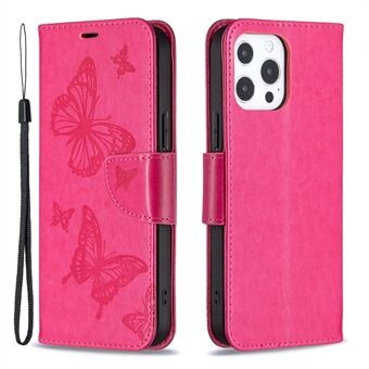 Opdruk Vlinder Portemonnee PU Leer Magnetische Sluiting Stand Flip Cover met riem voor iPhone 13 Pro Max 6.7 inch