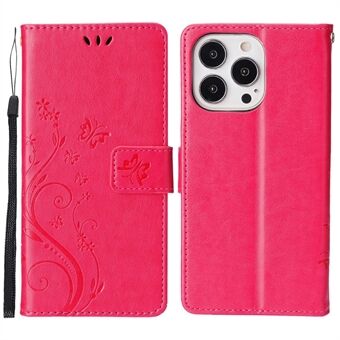 Vlinders Patroon Imprinting Leren Case Stand met polsband voor iPhone 13 Pro Max 6,7 inch