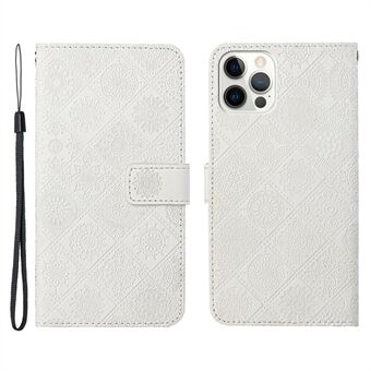 Gedrukte bloem in etnische stijl Stand lederen beschermhoes voor iPhone 13 Pro Max 6,7 inch