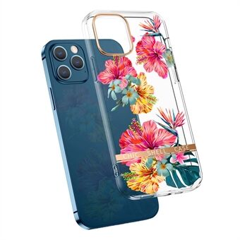 Slank helder bloemenpatroon, hard acryl + zachte TPU schokbestendige gegalvaniseerde beschermende telefoonhoes voor iPhone 13 Pro Max 6,7 inch