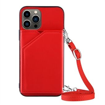 PU Lederen Huid Touch Touch TPU Telefoon Case Kaarthouder Kickstand Ontwerp Beschermhoes met Schouderriem voor iPhone 13 Pro Max 6.7 Inch