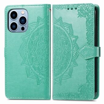 Mandala Bloem Reliëf PU Lederen Stand Portemonnee Telefoon Flip Case Shell voor iPhone 13 Pro Max 6,7 inch