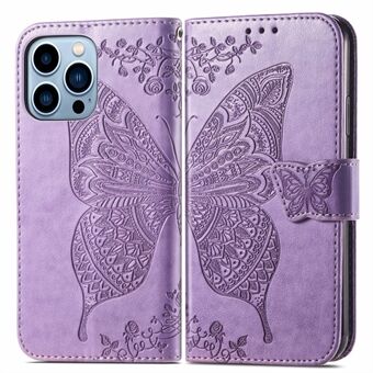 Lederen telefoon portemonnee hoesje Stand Cover met reliëf Butterfly Flower voor iPhone 13 Pro Max 6,7 inch