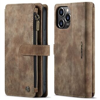 CASEME C30-serie Scratch Ondersteunend Stand Ritsvak Schokbestendig PU-leer TPU Wallet Cover Flip Case Telefoonhoes voor iPhone 13 Pro Max 6,7 inch