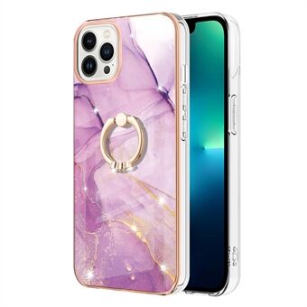 Ring Kickstand Ontwerp Metalen Glans Galvanisatie Flexibele TPU Cover IML IMD Marmer Patroon Telefoon Cover voor iPhone 13 Pro Max 6.7 inch