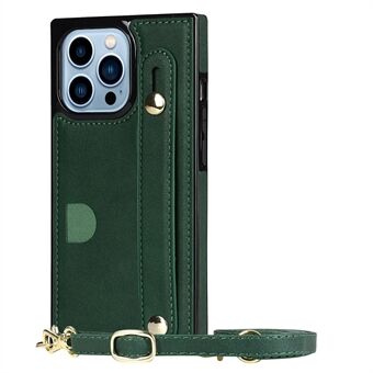 Anti-vingerafdrukkwaliteit PU-leer en TPU-hoes Praktische standaard Kaartsleufontwerp Telefoonhoes met riem voor iPhone 13 Pro Max 6.7 inch