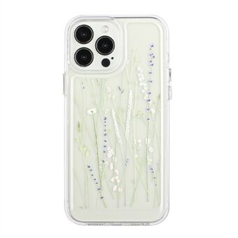 Flower Series for iPhone 13 Pro Max 6.7 inch Acrylic+TPU Electroplated Metal Buttons Cover Flower Pattern Printed 2mm Thickened Anti-fall Phone Case