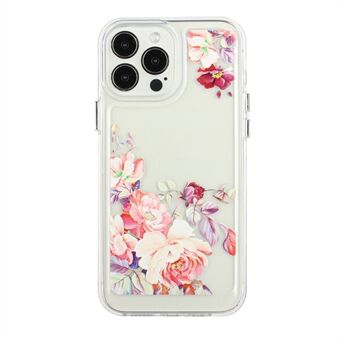 Flower Series for iPhone 13 Pro Max 6.7 inch Acrylic+TPU Electroplated Metal Buttons Cover Flower Pattern Printed 2mm Thickened Anti-fall Phone Case