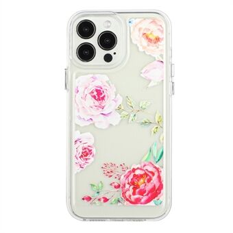 Flower Series for iPhone 13 Pro Max 6.7 inch Acrylic+TPU Electroplated Metal Buttons Cover Flower Pattern Printed 2mm Thickened Anti-fall Phone Case