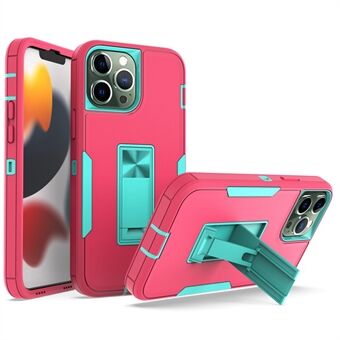 For iPhone 13 Pro Max 6.7 inch Back Shell, Impact Resistant PC + TPU Hybrid Phone Cover with Integrated Kickstand Car Mount Metal Sheet Case - Rose/Blue