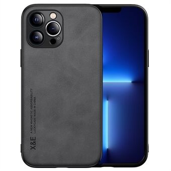 X & E Voor iPhone 13 Pro Max 6.7 inch Skin-touch Anti- Scratch PU Lederen Coating Telefoon Cover Soft TPU Bottom Case met Verborgen Innerlijke Metalen Plaat
