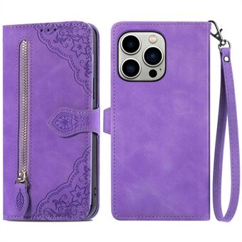 Voor iPhone 13 Pro Max 6.7 inch Schokbestendig Bedrukte Lederen Folio Flip Telefoon Case Ritsvak Functie Portemonnee Beschermhoes met Stand