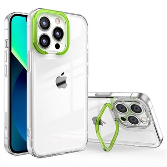 Voor iPhone 13 Pro Max 6.7 inch Anti-drop transparante TPU beschermhoes met PC Lens Frame Kickstand