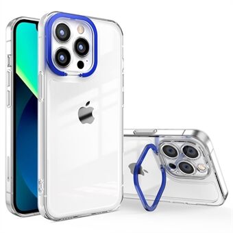 Voor iPhone 13 Pro Max 6.7 inch Anti-drop transparante TPU beschermhoes met PC Lens Frame Kickstand