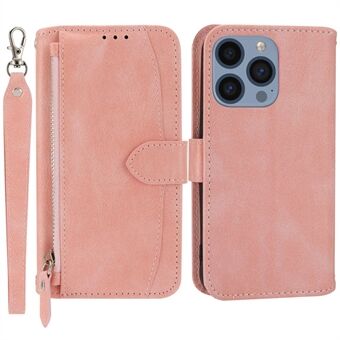 Voor iPhone 13 Pro Max 6.7 inch Stand Portemonnee Stijl Case Ritsvak PU Lederen Schokbestendige Telefoon Cover met Lange / Korte Bandjes