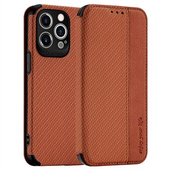 Voor iPhone 13 Pro Max 6.7 inch Carbon Fiber Textuur PU Lederen Portemonnee Telefoon Case met Zuignap Sluiting: