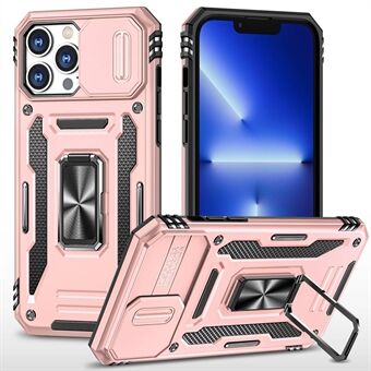 Anti-vingerafdruk Telefoon Achterkant voor iPhone 13 Pro Max 6.7 inch, PC + TPU Ring Kickstand Slide Camera Cover Mobiele Telefoon Shell