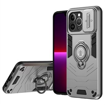 Voor iPhone 13 Pro Max Kickstand Case PC+TPU Telefoonhoesje met Schuiflenscover