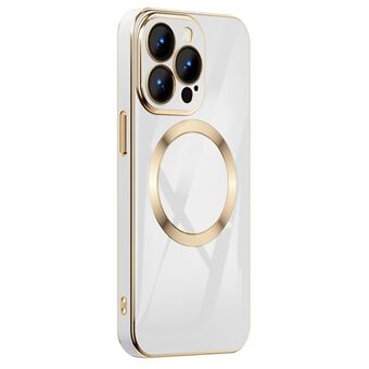 Voor iPhone 13 Pro Max 6.7 inch Anti-val Telefoon Case Galvaniseren Gouden Edge TPU Achterkant Ondersteuning Draadloos Magnetisch Opladen: