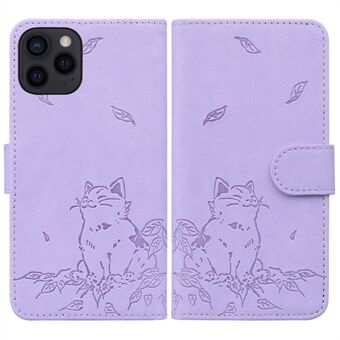 Voor iPhone 13 Pro Max Hoes Portemonnee Kattenpatroon Ingedrukt Leren Telefoonhoesje