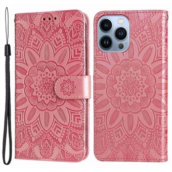 Voor iPhone 13 Pro Max 6.7 inch Zonnebloem Bedrukte PU Lederen Telefoon Case Stand Magnetische Flip Cover met Riem: