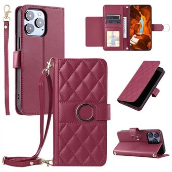 Voor iPhone 13 Pro Max Crossbody Leren Hoes Ring Gesp Portemonnee Standaard Ruitvormige Mobiele Omslag