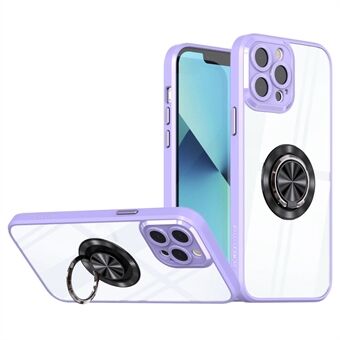 Voor iPhone 13 Pro Max 6.7 inch Ring Kickstand PC + TPU Case Precieze Uitsparing Lensbescherming Transparante Telefoon Cover