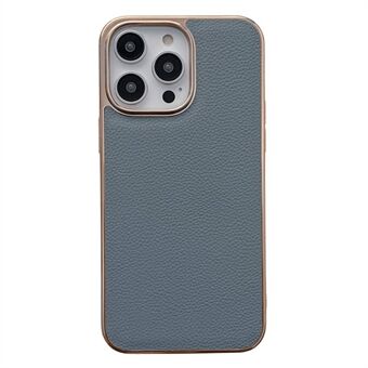 Achterkant van mobiele telefoon voor iPhone 13 Pro Max 6.7 inch, Nano Galvaniseren Stootvast Litchi-textuur Echt leer gecoat TPU-telefoonhoesje