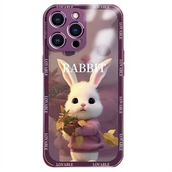 Leuke cartoon konijn achterkant voor iPhone 13 Pro Max 6,7 inch gehard glas + TPU telefoon beschermhoes