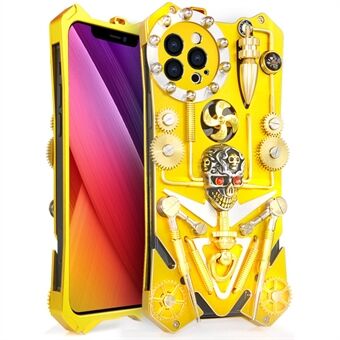 Mechanical Gear Metal Telefoonhoesje voor iPhone 13 Pro Max 6,7 inch, Gothic Skull Toy Shockproof Cover - Goud