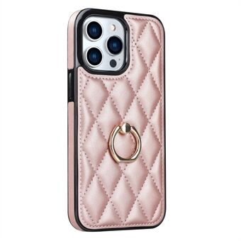 PU-leer + TPU-telefoonhoes voor iPhone 13 Pro Max, stiksels Rhombus Ring standaard telefoonhoes