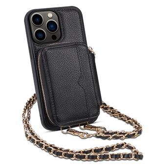 Voor iPhone 13 Pro Max Kaarthouder Telefoonhoes Kickstand Portemonnee PU-leer + TPU-telefoonhoes met riem