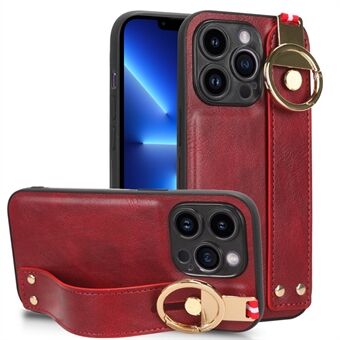 Polsband Kickstand Cover voor iPhone 13 Pro Max 6,7 inch, leer gecoat PC + TPU anti-drop telefoonhoes met nekriem