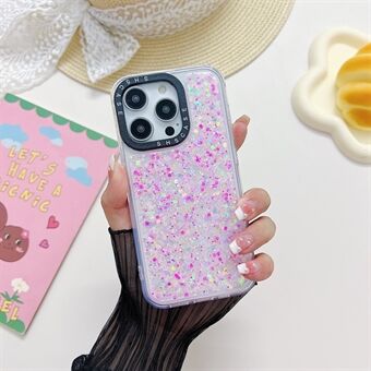 Voor iPhone 13 Pro Max 6.7 inch Glitter Sparkle Epoxy PC + TPU Case Camera Bescherming Frame Lichtgevende Telefoon Cover