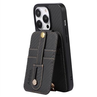 ABEEL Stijl 02 Voor iPhone 13 Pro Max RFID Blokkeren Kaarthouder Koolstofvezel Textuur Cover PU Leer + TPU Telefoon Case met Kickstand