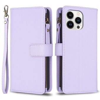 BF Style-19 Wallet Leather Case met rits voor iPhone 13 Pro Max, Flip Stand Effen kleur telefoonhoes met riem