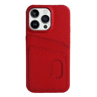 Voor iPhone 13 Pro Max Litchi Texture Telefoonhoesje Dubbele kaartsleuven Echt rundleer + pc-hoes