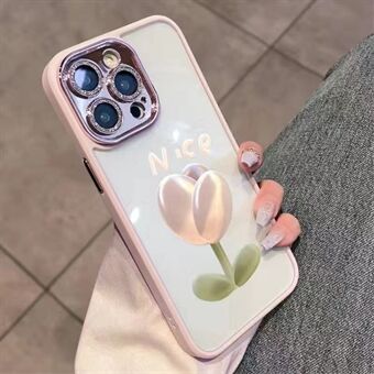 Voor iPhone 13 Pro Max Mobiele Telefoon Cover Glitter Poeder Decor Glas + TPU Telefoon Case met Tulp Patroon