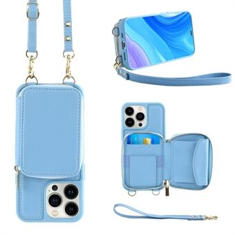 Voor iPhone 13 Pro Max Portemonnee met ritssluiting Telefoonhoes RFID-blokkeerleer + TPU-telefoonstandaard