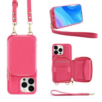 Voor iPhone 13 Pro Max Portemonnee met ritssluiting Telefoonhoes RFID-blokkeerleer + TPU-telefoonstandaard